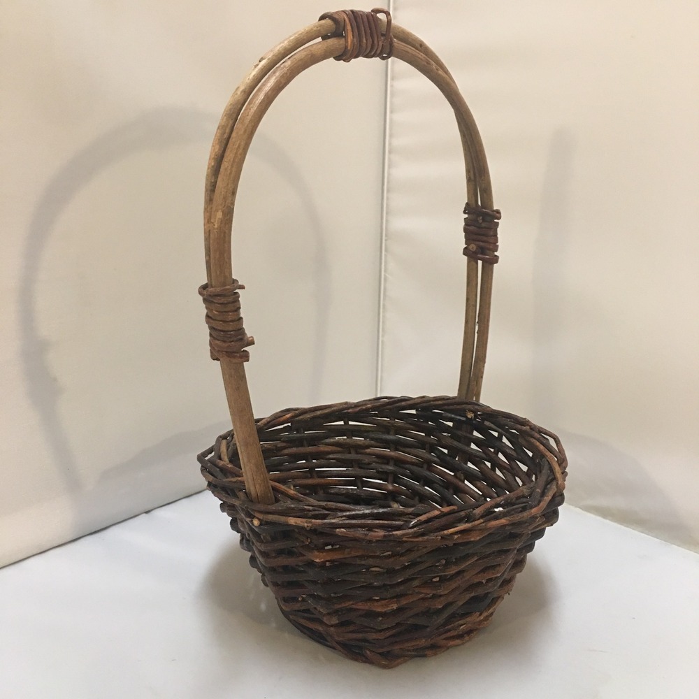 Grapevine Twig Basket Home Decor Small Brown Rustic Woven Handle Cottagecore